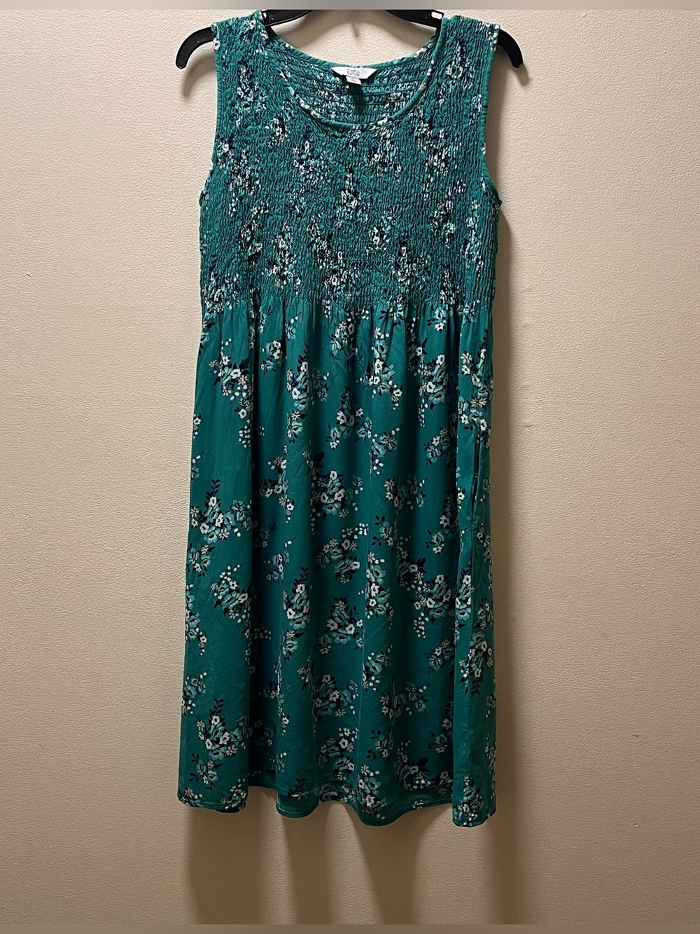 Croft & Barrow Boho Cottagecore Smock Bodice Sleeveless Midi Dress, Sz PL, Green
